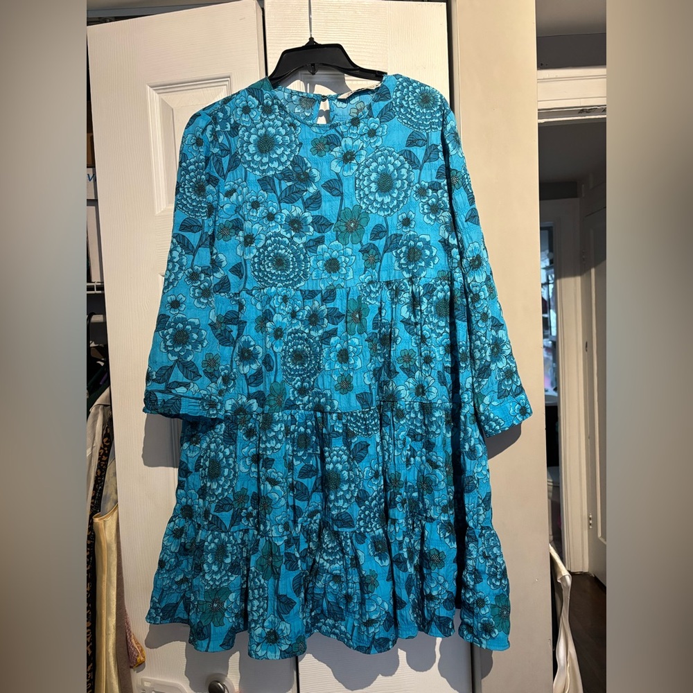Blue Floral Tiered Kids Dress